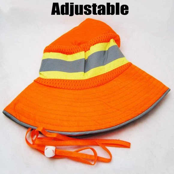 Orange high visibility Hat adjustable neck strap - Picture 3 of 3
